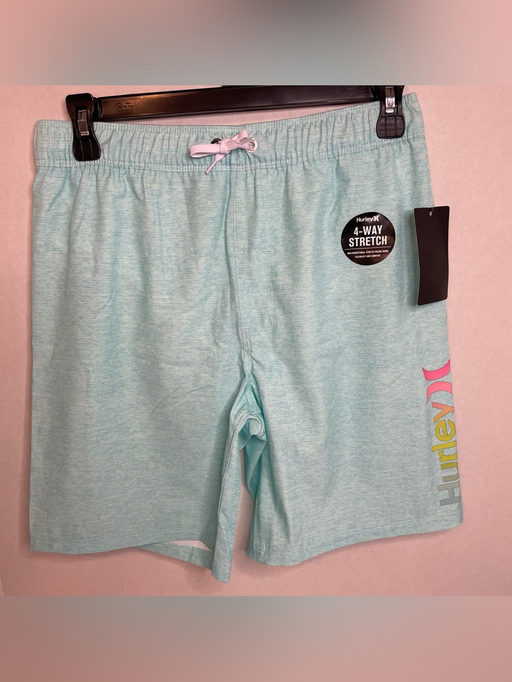 Hurley Boys' Swim Trunks Colorful Logo Elastic Waist Shorts Size L New NWT